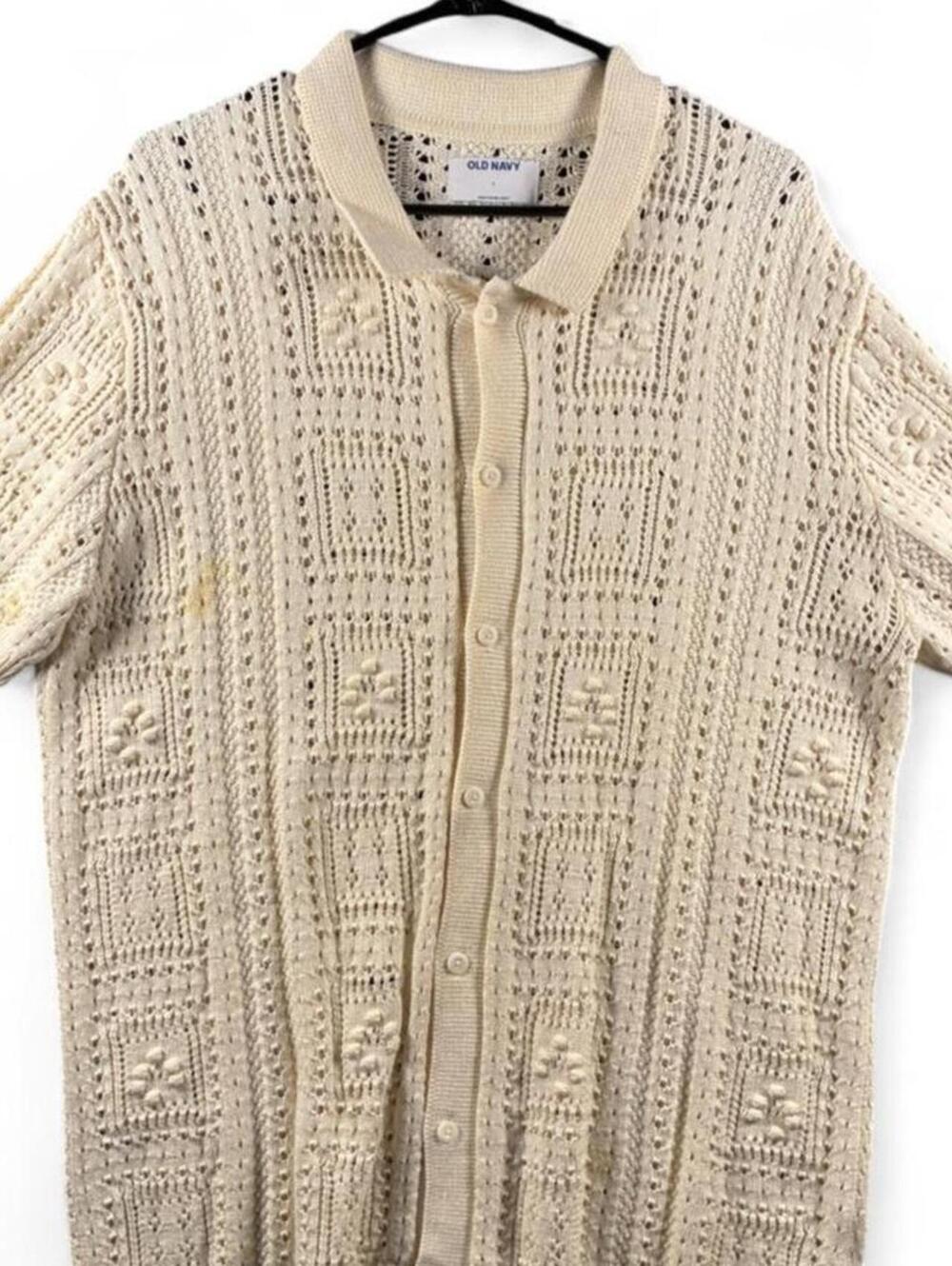Old Navy Women's Cream Knit Button-Up Cardigan, Size L, Short Sleeve